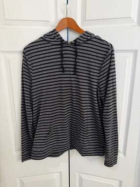 Old Navy Grey and Black Striped Pullover Hoodie Size Large